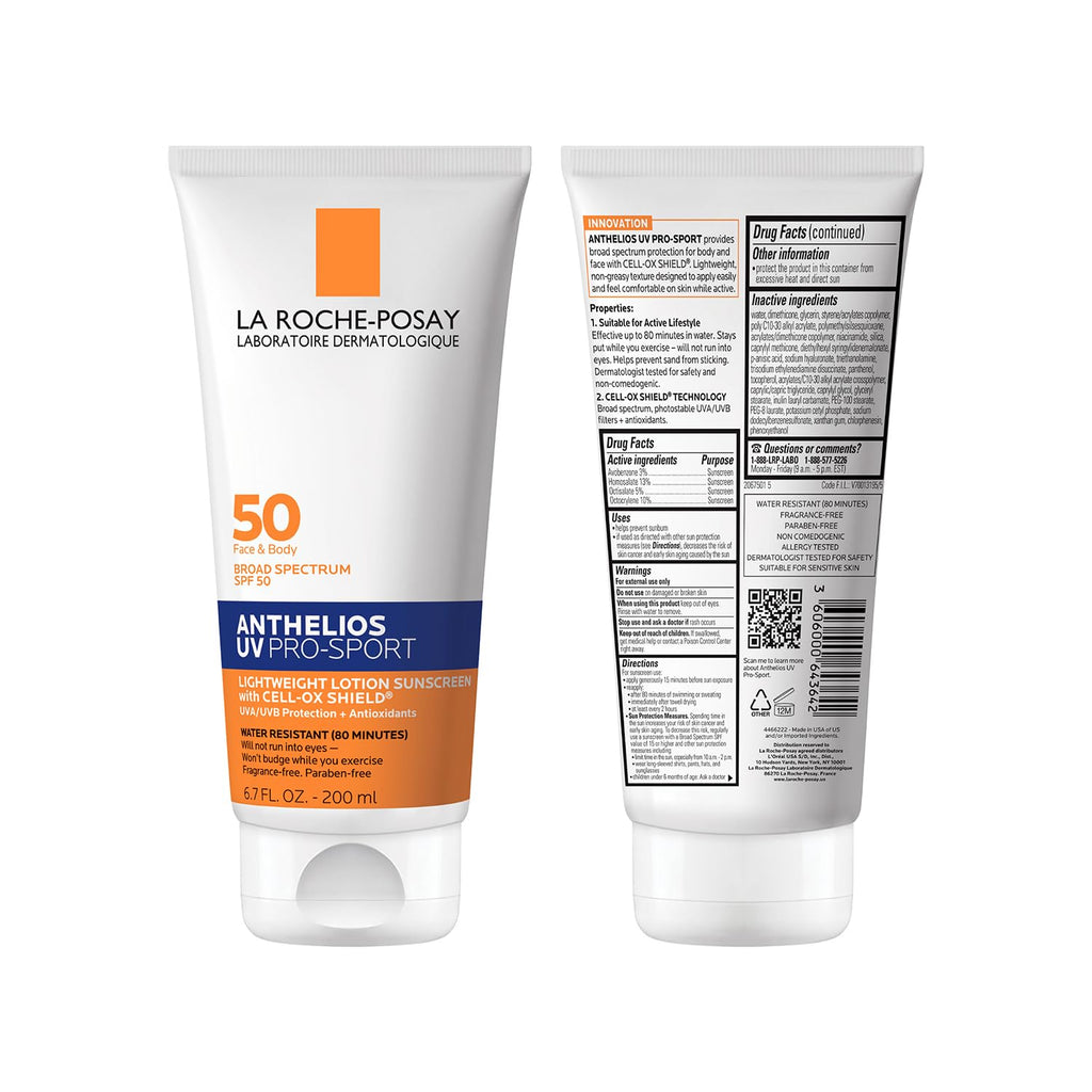 La Roche-Posay Anthelios UV Pro-Sport Sunscreen for Face & Body, Water & Sweat Resistant, Invisible Broad Spectrum Sunscreen, Lightweight & Breathable Skin Sun Protection
