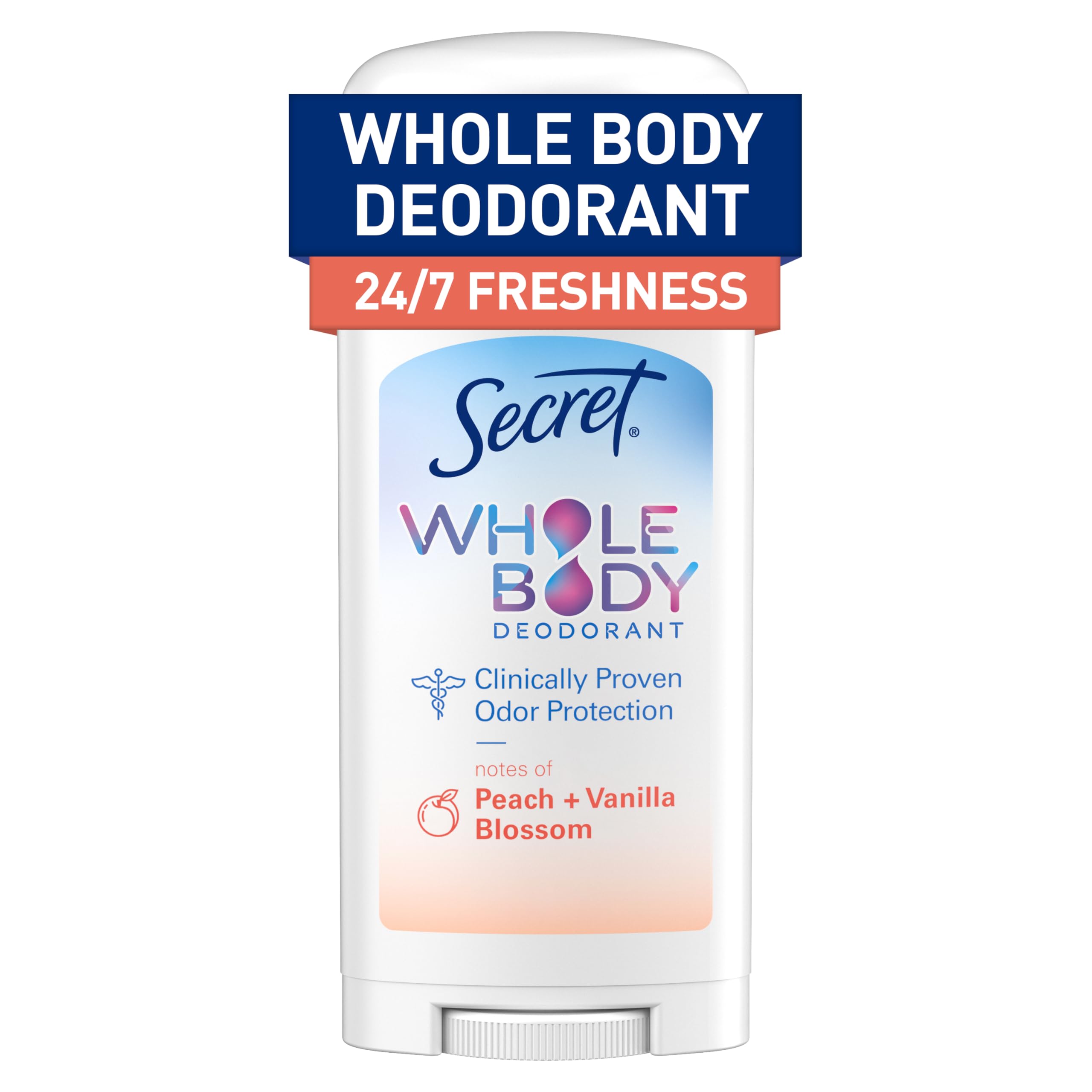 Secret Whole Body Deodorant Stick for Women, Rosewater Scent, Aluminum Free Deodorant Stick, 72 HR Odor Protection, 2.4 oz