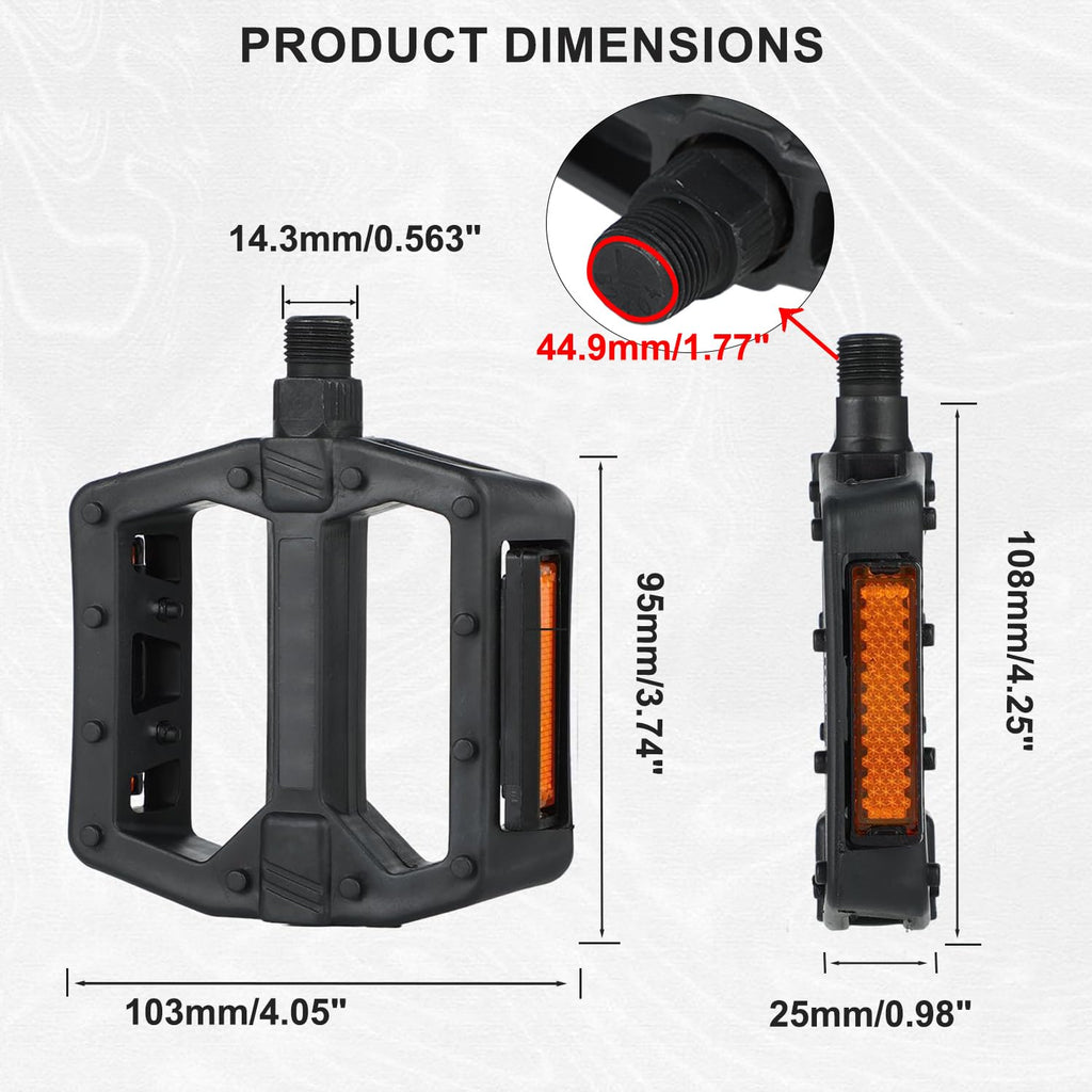 Universal Bike Pedals 9/16" Nylon Lightweight Non-Slip Bicycle Platform Pedals, Easy to Install, Fit Most Adult Mountain Bikes MTB, Durable Design