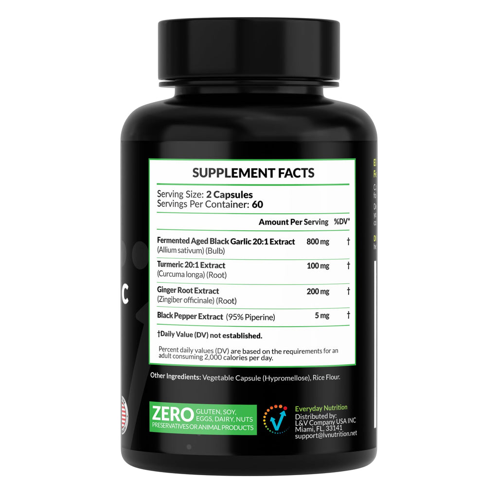 4-in-1 Fermented Odorless Aged Black Garlic 120 Capsules 60 Servings