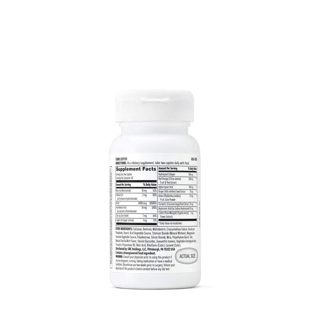 Buy now GNC Women's Advanced Hair, Skin & Nails Daily Multivitamin Blend for Women, Clinically Studied Beauty Support Containing Biotin, Hyaluronic Acid, Collagen, Lutein, 60 Caplets at indiglob india