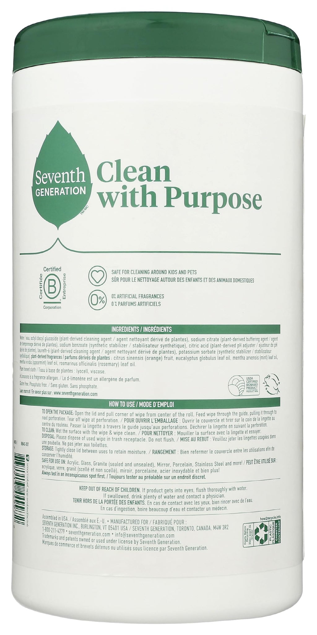 Seventh Generation Multi-Surface Wipes, Garden Mint Scented, 70 Count