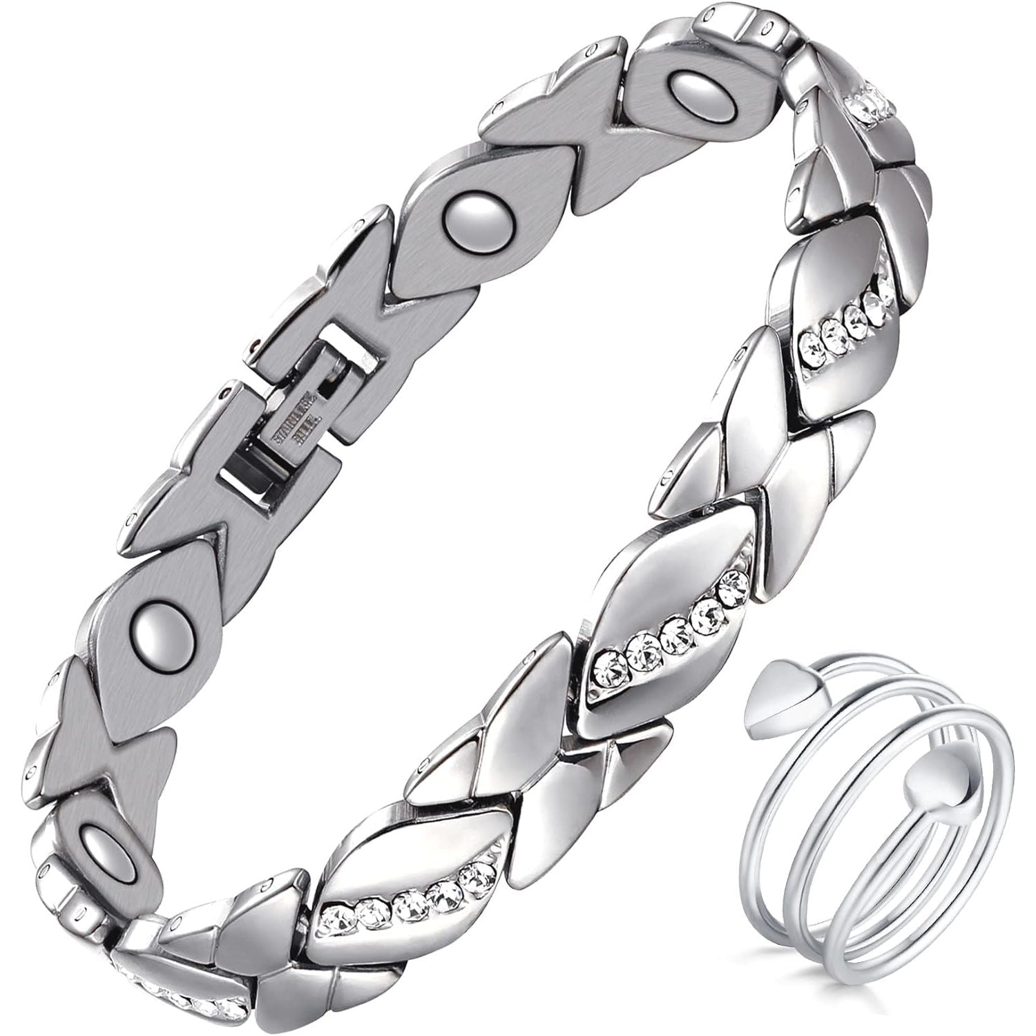 Buy now Jecanori Pure Copper Bracelets for Women,Ultra Magnetic Bracelets for Women with 3500 Gauss Magnets,Crystal Valentine's Day Jewelry Gift, Sizing Tool Sliver-Ring at indiglob india