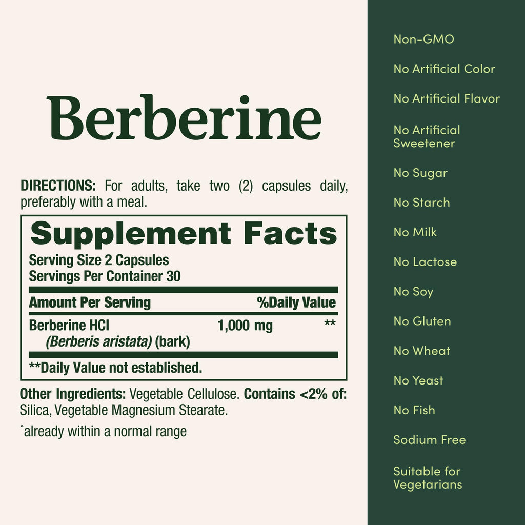 Nature's Bounty Berberine 1000mg Capsules, 60 Count