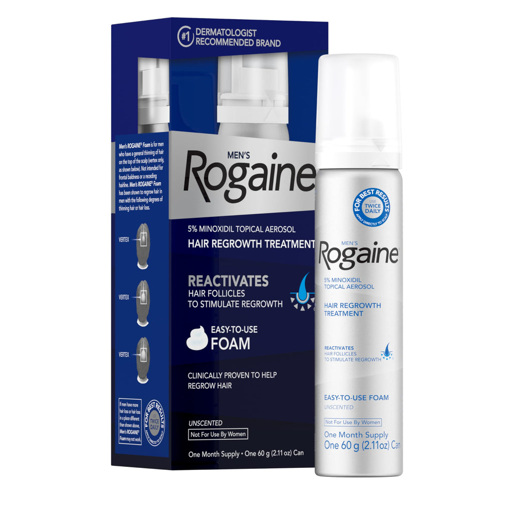 Men's Rogaine 5% Minoxidil Foam, 1-Month Supply, 2.11 oz | Fuller, Thicker Hair Regrowth, Topical Hair Loss Treatment, Unscented Topical Aerosol