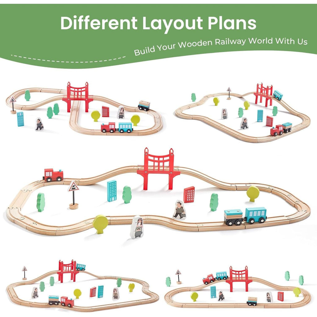 Buy now Tiny Land Wooden Train Set for Toddler - 39 Pcs- with Wooden Tracks Compatible with Major Brands - Expandable, Changeable-Train Toy for 3 4 5 Years Old Girls & Boys at indiglob india