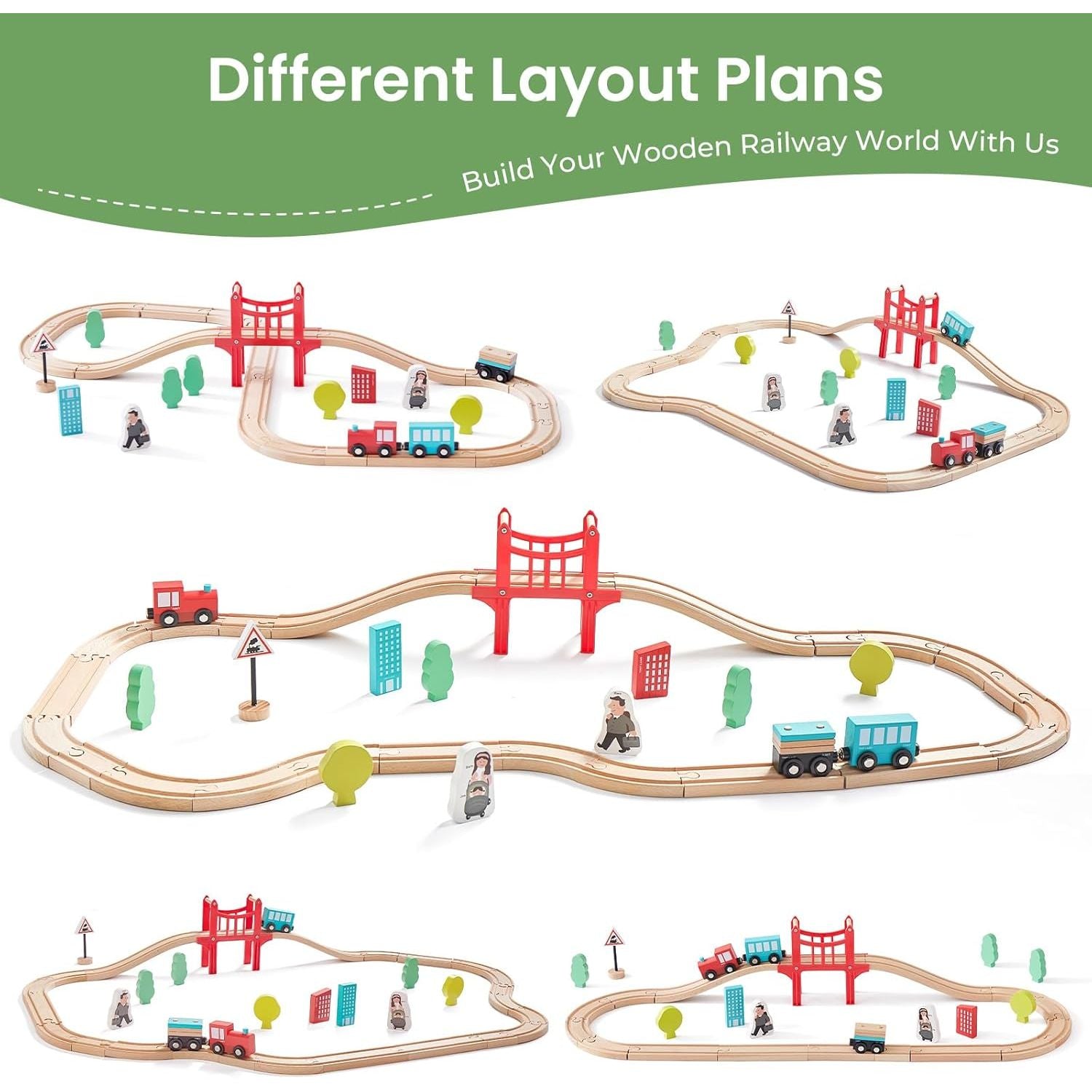 Buy now Tiny Land Wooden Train Set for Toddler - 39 Pcs- with Wooden Tracks Compatible with Major Brands - Expandable, Changeable-Train Toy for 3 4 5 Years Old Girls & Boys at indiglob india