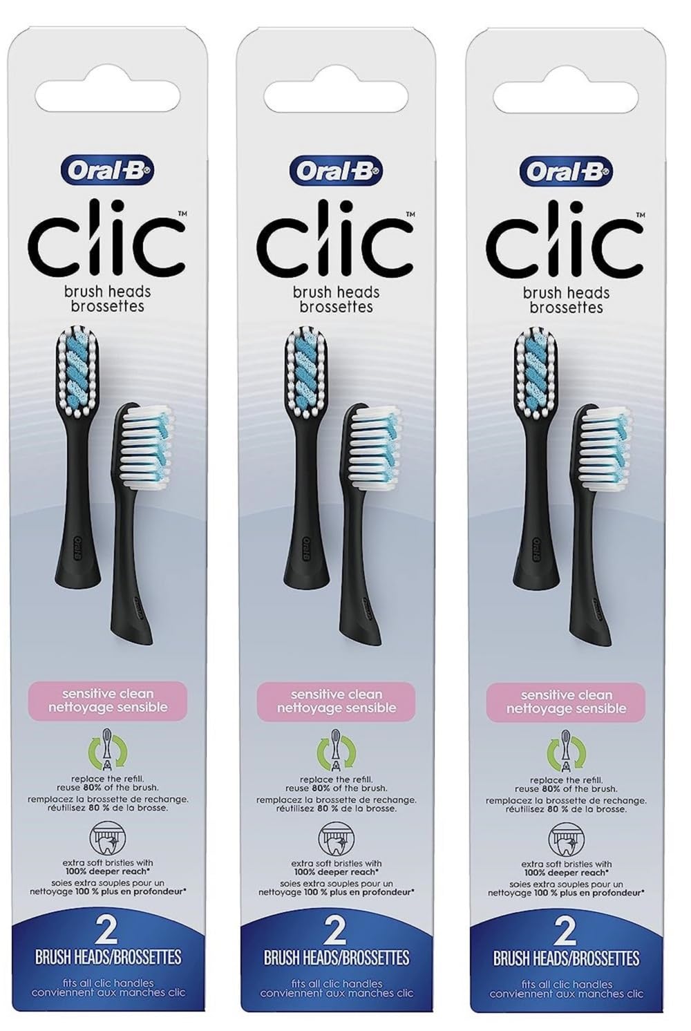 Buy now Oral-B Clic Toothbrush Sensitive Clean Replacement Brush Heads, Black, 2 Count (Pack of 3) at indiglob india