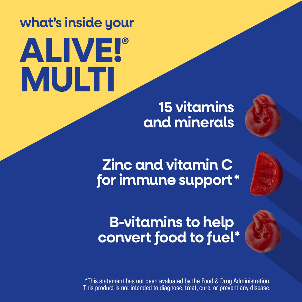 Nature's Way Alive! Men’s 50 Plus Multivitamin Gummy, Fruit-Flavored, 60 ct | Daily Chewable Multivitamins for Men with B-Vitamins, Vitamin D3 & Zinc, Supports Heart, Eye & Energy Metabolism,*