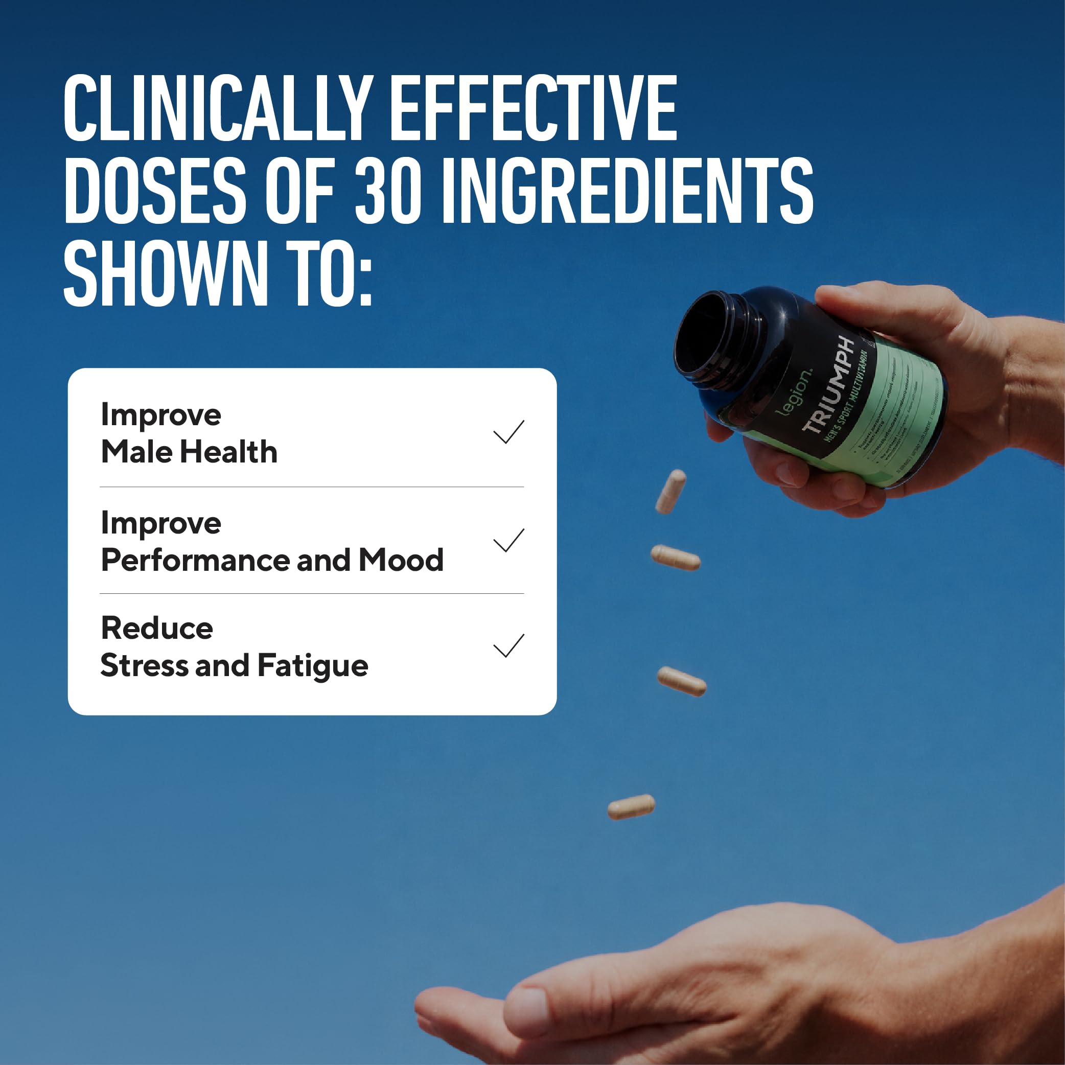 LEGION Triumph Men's Sport Vitamin - Complete Multivitamin for Men - Daily Vitamins for Men to Boost Health and Performance - Men's Multivitamin with 21 Vitamins & Minerals - 30 Servings