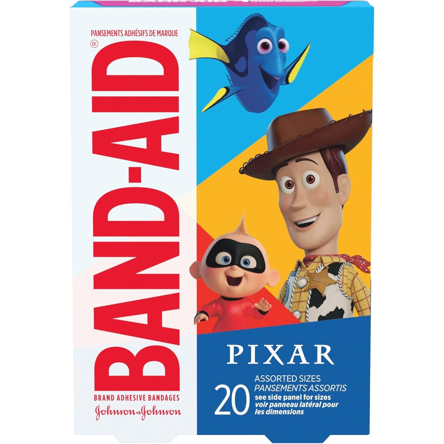 Buy now Band-Aid Brand Adhesive Bandages for Minor Cuts & Scrapes, Wound Care Bandages Featuring Marvel Avengers Characters, Fun Decorative Bandages for Kids & Toddlers, Assorted Sizes, 20 ct 20 Count (Pack of 1) Disney Pixar Mashup at indiglob india