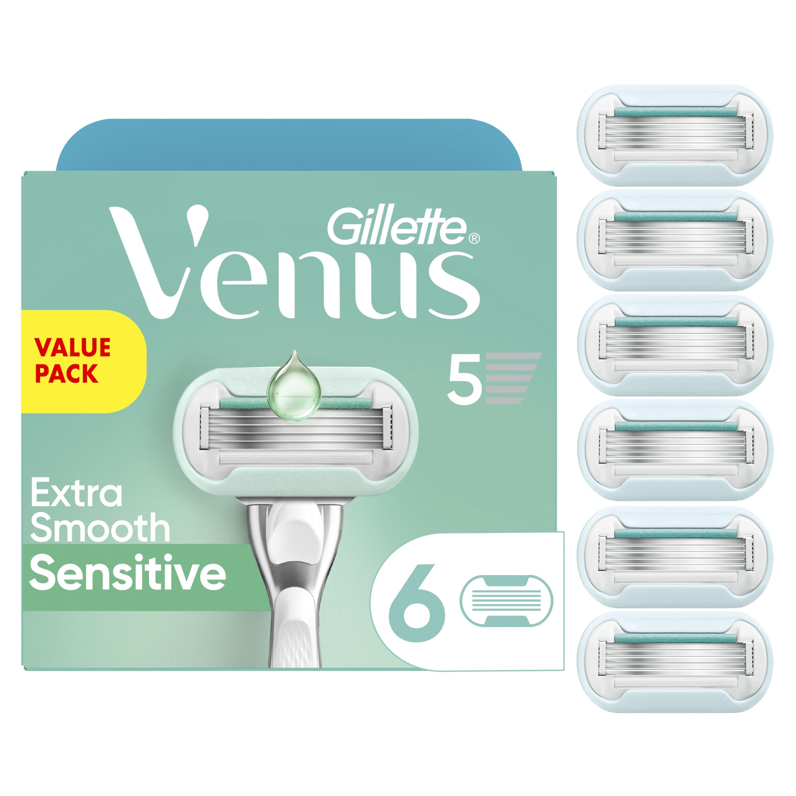 Gillette Venus Extra Smooth Sensitive Womens Razor Blade Refills, 6 Count, Designed for Women with Sensitive Skin
