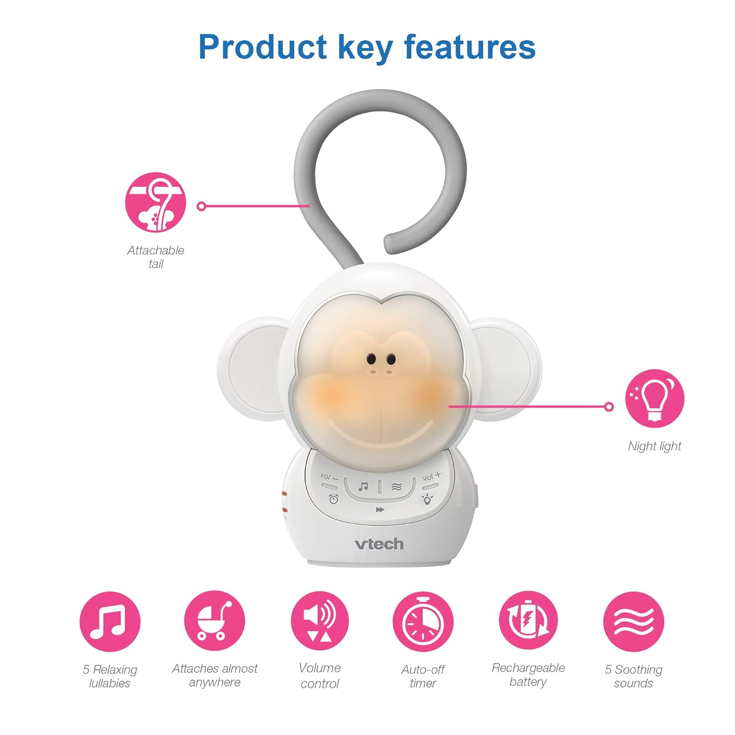 Buy now VTech Communications BC8211 Myla The Monkey Baby Sleep Soother with a White Noise Sound Machine Featuring 5 Soft Ambient Sounds, 5 Calming Melodies & Soft-Glow Night Light, 1 Count (Pack of 1) at indiglob india