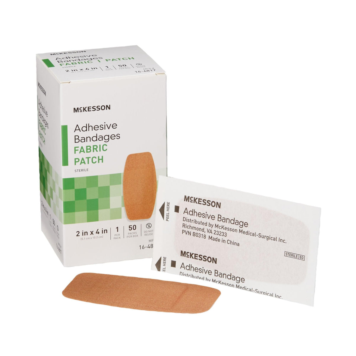 McKesson Adhesive Bandages, Sterile, Fabric, Tan, 2 x 4 in, 50 ct