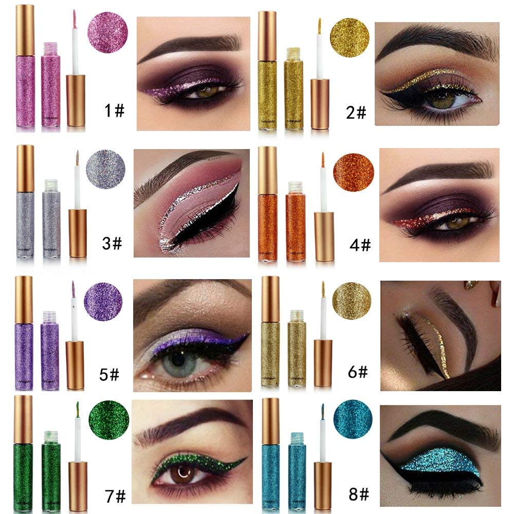 10 Colors Liquid Glitter Eyeliner, Metallic Shimmer Waterproof Makeup