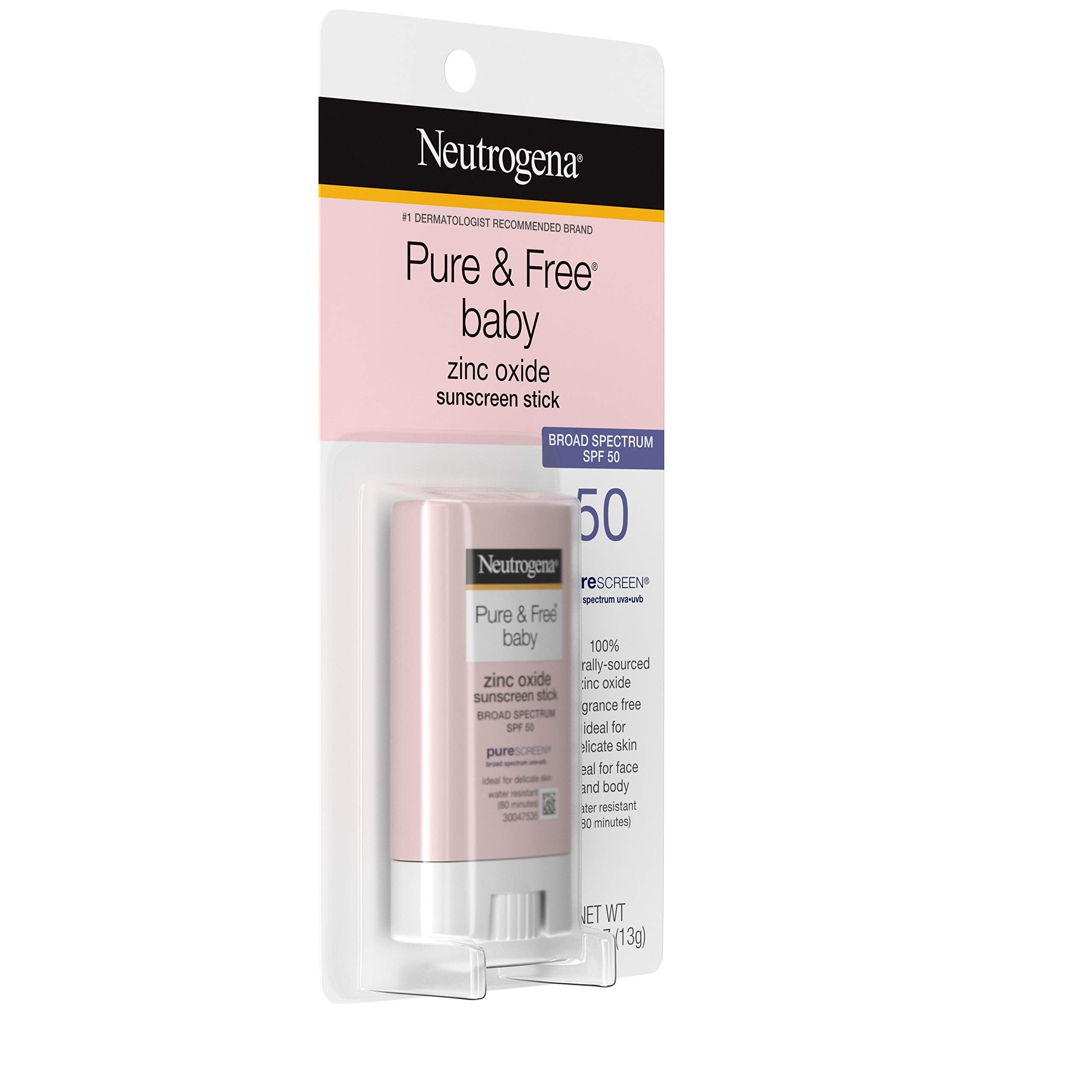 Buy now Neutrogena Pure & Free Baby Mineral Sunscreen Stick with Broad Spectrum SPF 50 & Zinc Oxide, Water-Resistant, Hypoallergenic, Paraben-, Dye- & PABA-Free Baby Face & Body Sunscreen, 0.47 oz at indiglob india