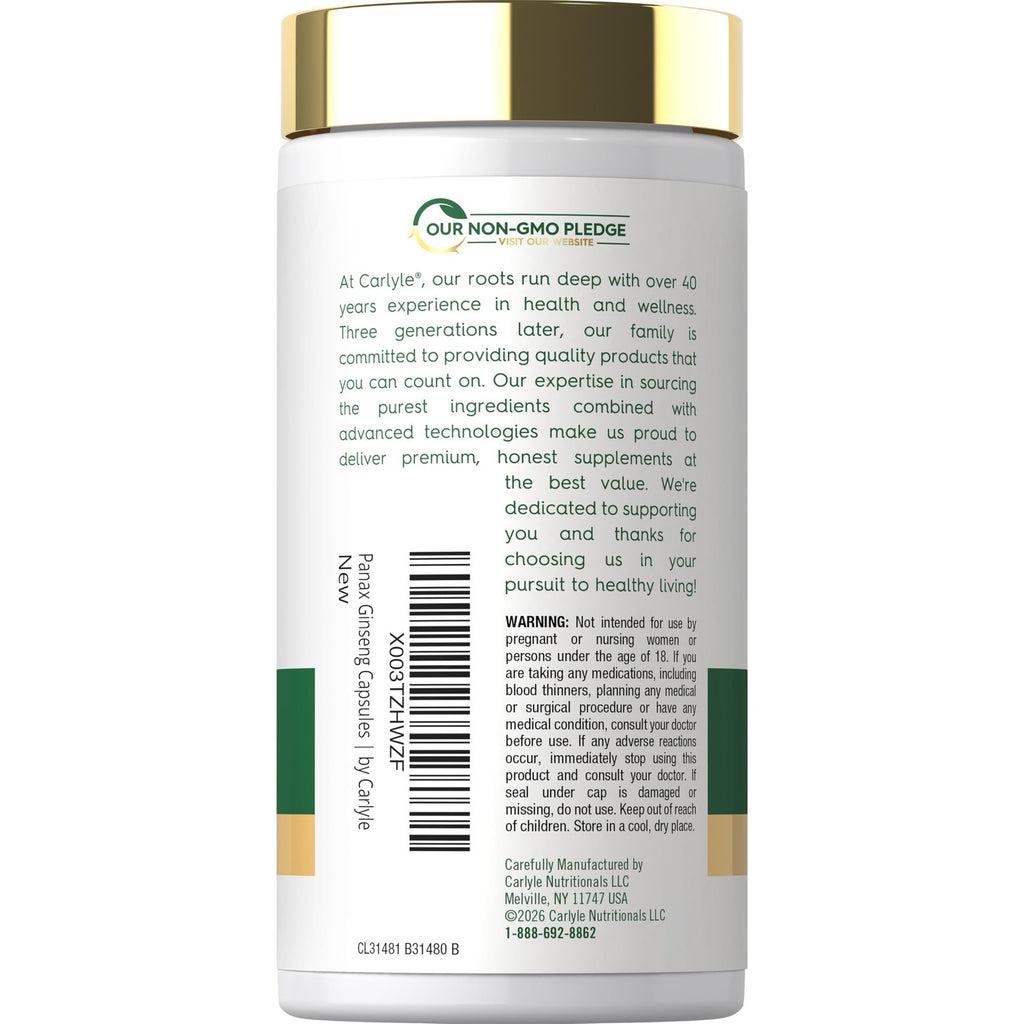 Carlyle Panax Ginseng & Ginkgo | 120 Vegetarian Capsules | Non-GMO & Gluten Free Supplement