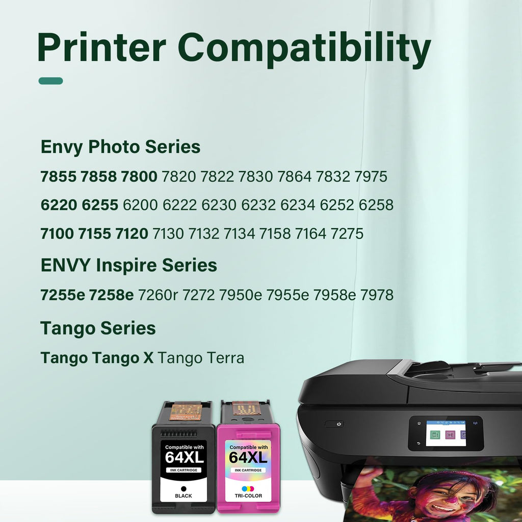 64XL 64 Black Ink Cartridge for HP Envy 7855 7900e 7155 7858 7200e Printers