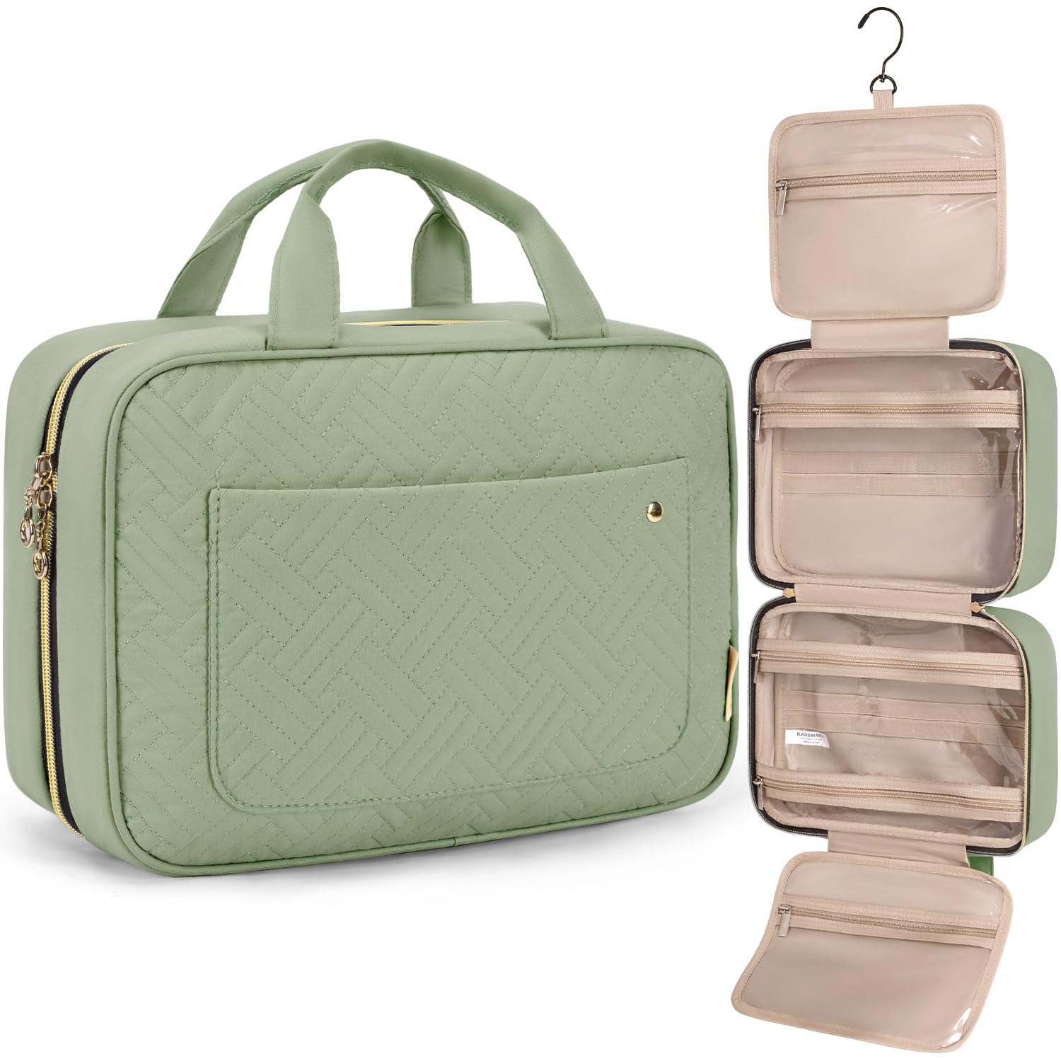 Buy now BAGSMART Toiletry Bag Travel Bag with Hanging Hook, Water-resistant Makeup Cosmetic Bag Travel Organizer for Accessories, Shampoo, Full-size Container, Toiletries (Baby Pink, Medium) Large Green at indiglob india