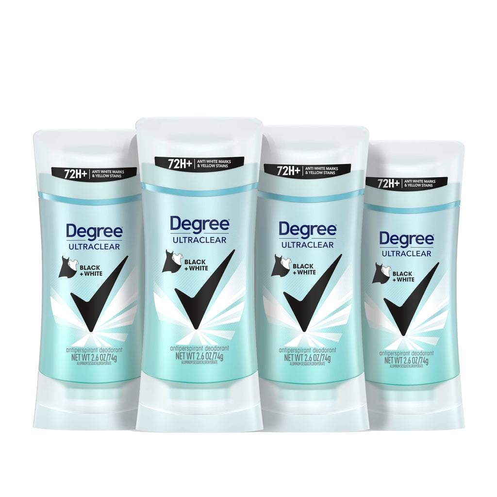 Degree Women's Black+White 4 Count Antiperspirant Balm 2.6 oz - Protects from Deodorant Stains, Fresh Scent, 48H Non-Stop Protection | For black & white clothes, Helps reduce marks & stains, With MotionSense, Fresh scent