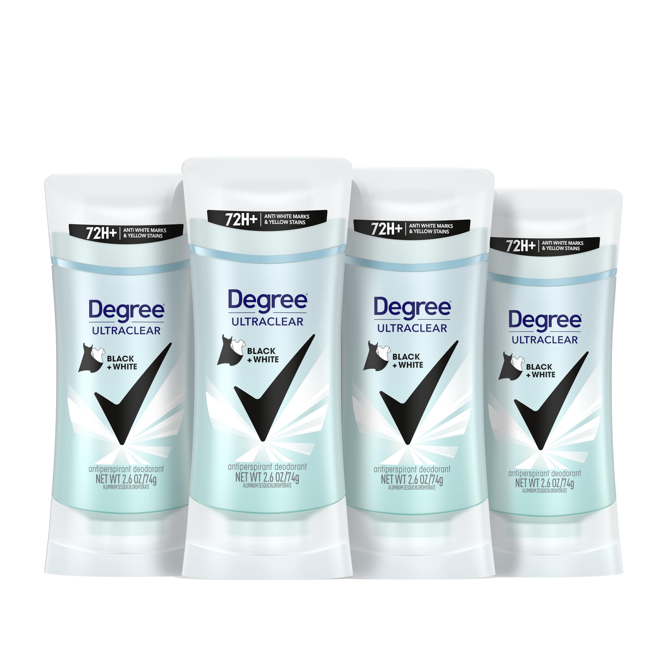Degree Women's Black+White 4 Count Antiperspirant Balm 2.6 oz - Protects from Deodorant Stains, Fresh Scent, 48H Non-Stop Protection | For black & white clothes, Helps reduce marks & stains, With MotionSense, Fresh scent
