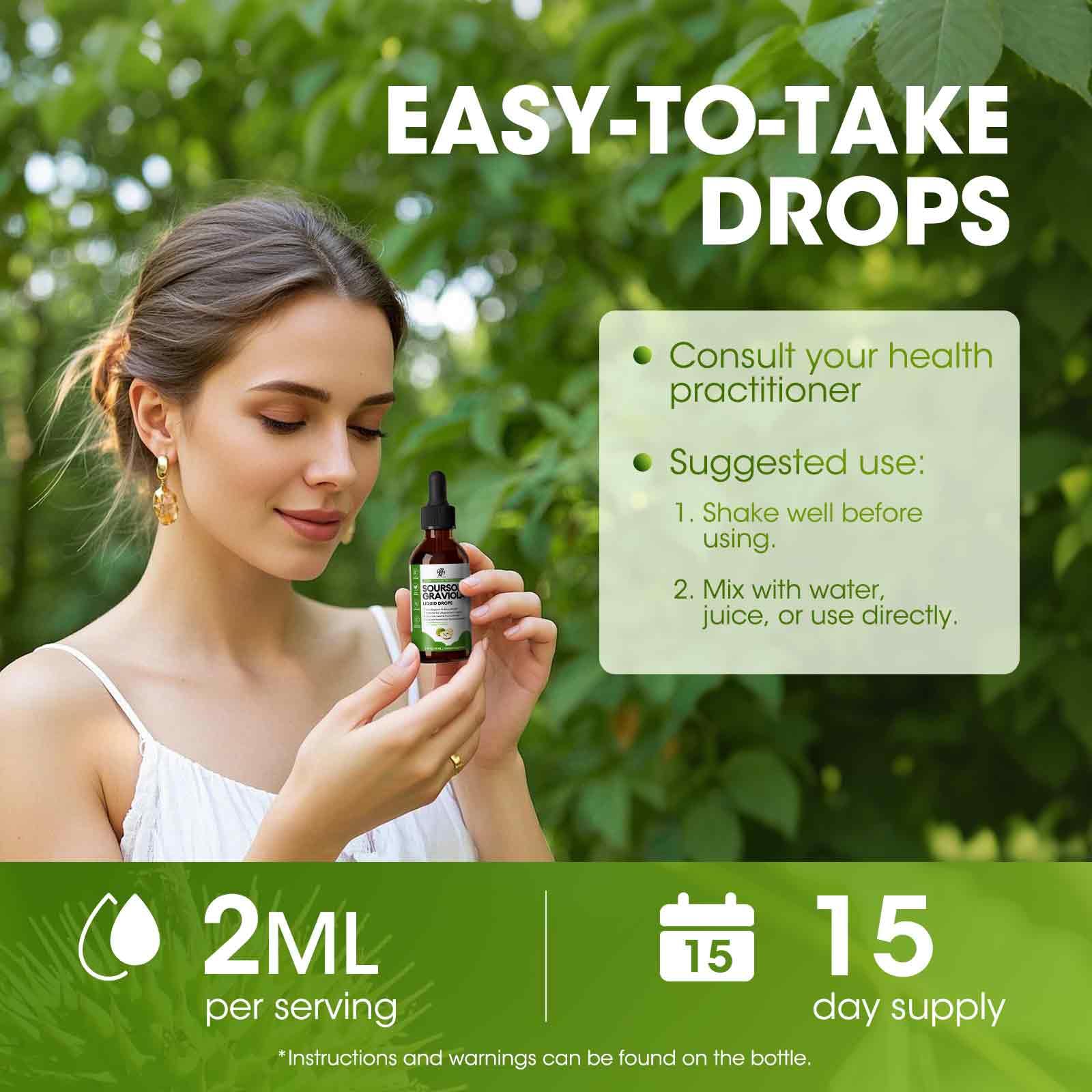 Soursop Graviola Liquid Drop for Cell Support & Regeneration, Immune System and Gut Health Support, Pure Soursop Bitters Liquid, High Absorption, Sugar/Gluten Free, Natural Flavor, 1 Fl Oz