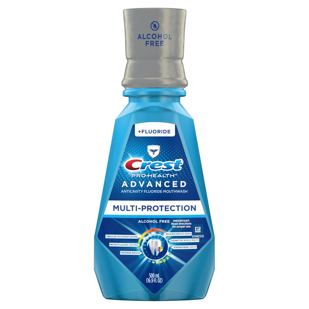 Buy now Crest Pro-Health Advanced Multi-Protection Mouthwash, Alcohol Free Mouthwash, Fresh Mint, 500 mL (16.9 Fl Oz), Pack of 4, Crest Mouthwash, Flouride Mouthwash at indiglob india
