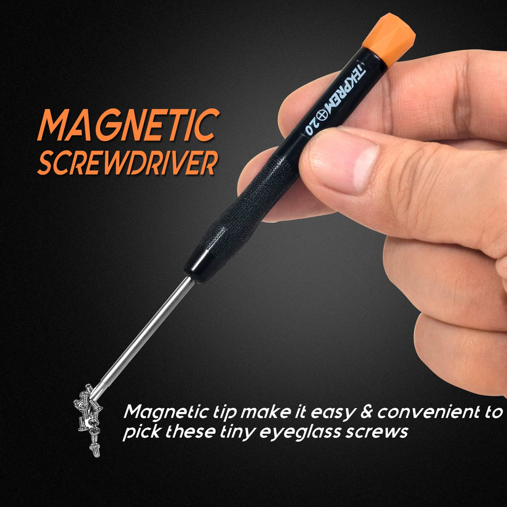 TEKPREM Magnetic Eyeglass Repair Tool Kit, Eye Glasses Repairing Screwdriver Set with Compatible Eyeglass Screws,Silicone Nose Pads,Tweezer,Small Screwdriver for Eyeglasses,Sunglasses and Nose Pads