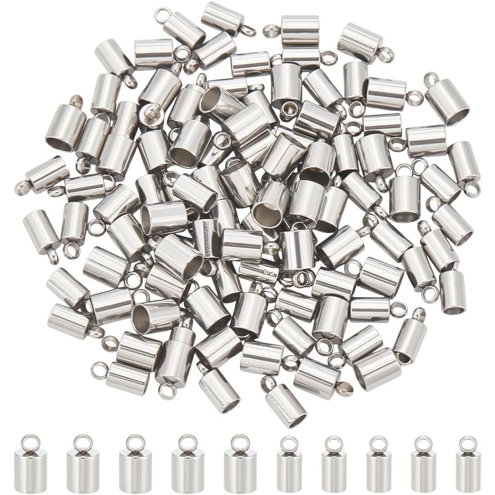 Buy now UNICRAFTALE 100pcs 2 Sizes 3mm/4mm Barrel Cord Ends 304 Stainless Steel End Caps Leather Cord Ends Terminators End Tip Bead Caps for Leather Cord Bracelets Jewelry Making 3mm 4mm at indiglob india