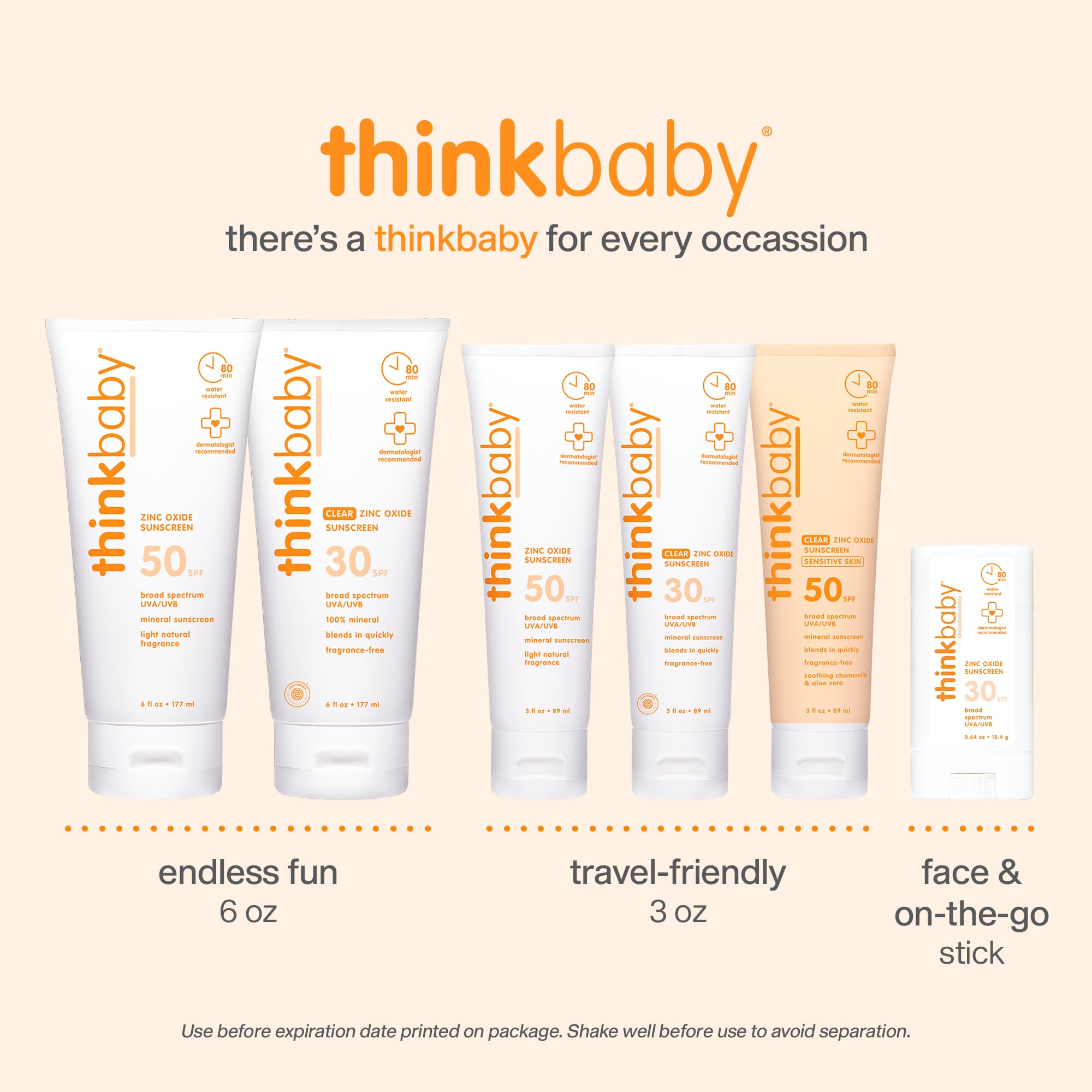 Thinkbaby Mineral Sunscreen Stick SPF 30, 0.64 Oz, Vegan & Water Resistant