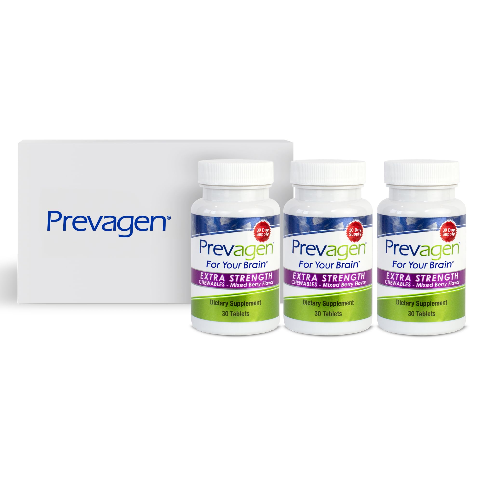 Prevagen Regular Strength Mixed Berry Chewables with Storage Box, 1-Pack | For Your Brain, 1 Month Supply, 10mg Apoaequorin, 50mcg Vitamin D3, 30 Tablets per Bottle