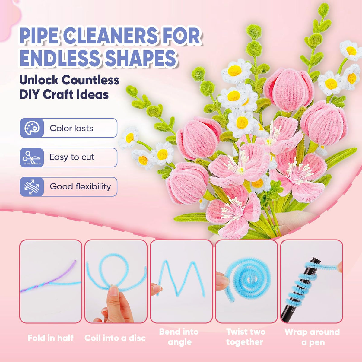 400 PCS Pipe Cleaners Bulk, 40 Colors Chenille Stems Pipe Cleaners Craft