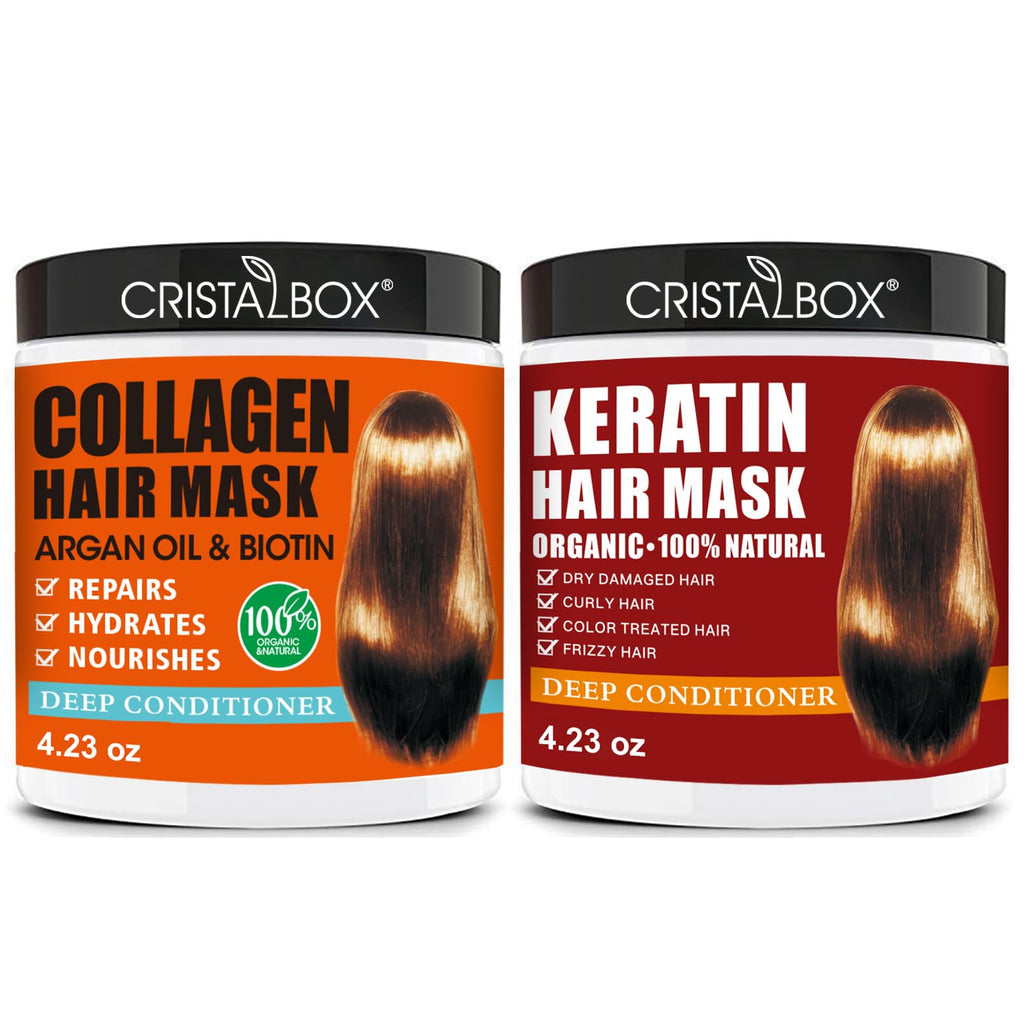 2 Pack Collagen Hair Mask & Keratin Hair Mask,Keratin Hair Treatment,Repair Treatment Deep Conditioning Hair Treatment Mask for Damaged Hair,Hydrating Conditioner with Argan Oil for Dry Hair