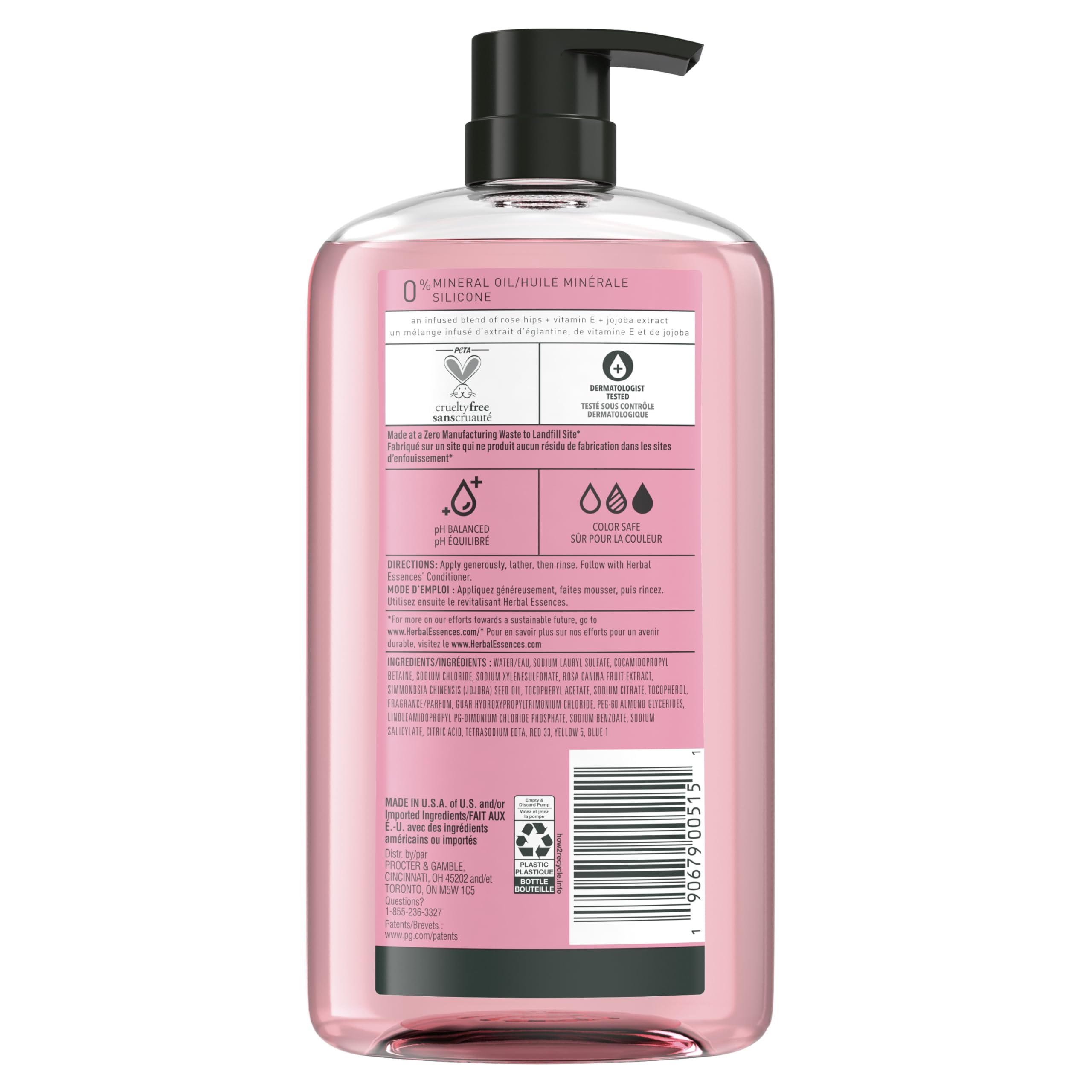 Herbal Essences Shampoo, Rose Hips - Smooth Collection, Shiny Hair with Vitamin E & Jojoba, Safe for Color Treated Hair, Floral Scent, Cruelty-Free, Dermatologist-Tested, 29.2 Fl Oz