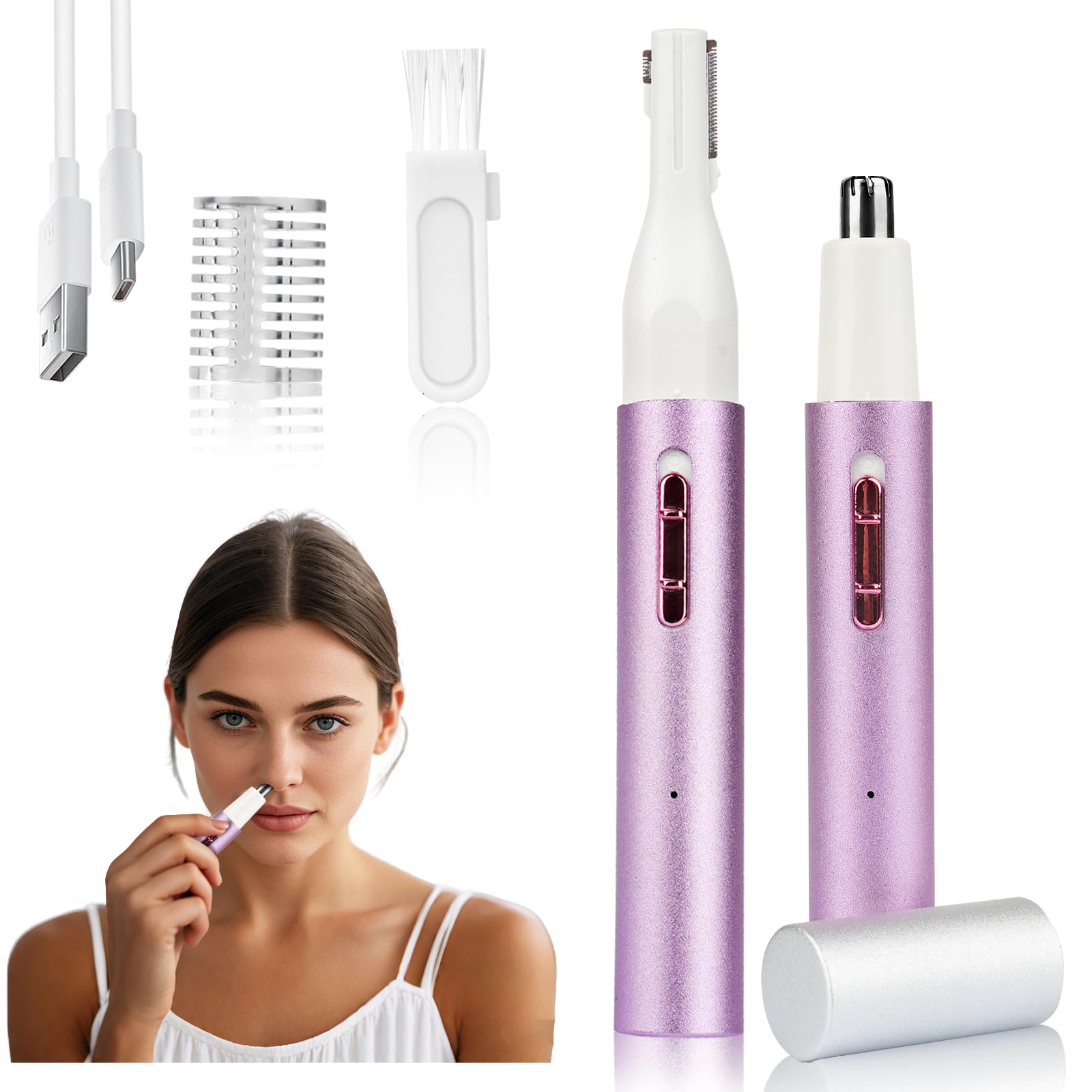 2026 Rechargeable Nose & Ear Hair Trimmer, Dual-Edge Blade Electric Clipper for Women Men, Facial & Eyebrow Hair Removal Tool, Powerful Motor, Painless, Easy to Clean (Multicolor)