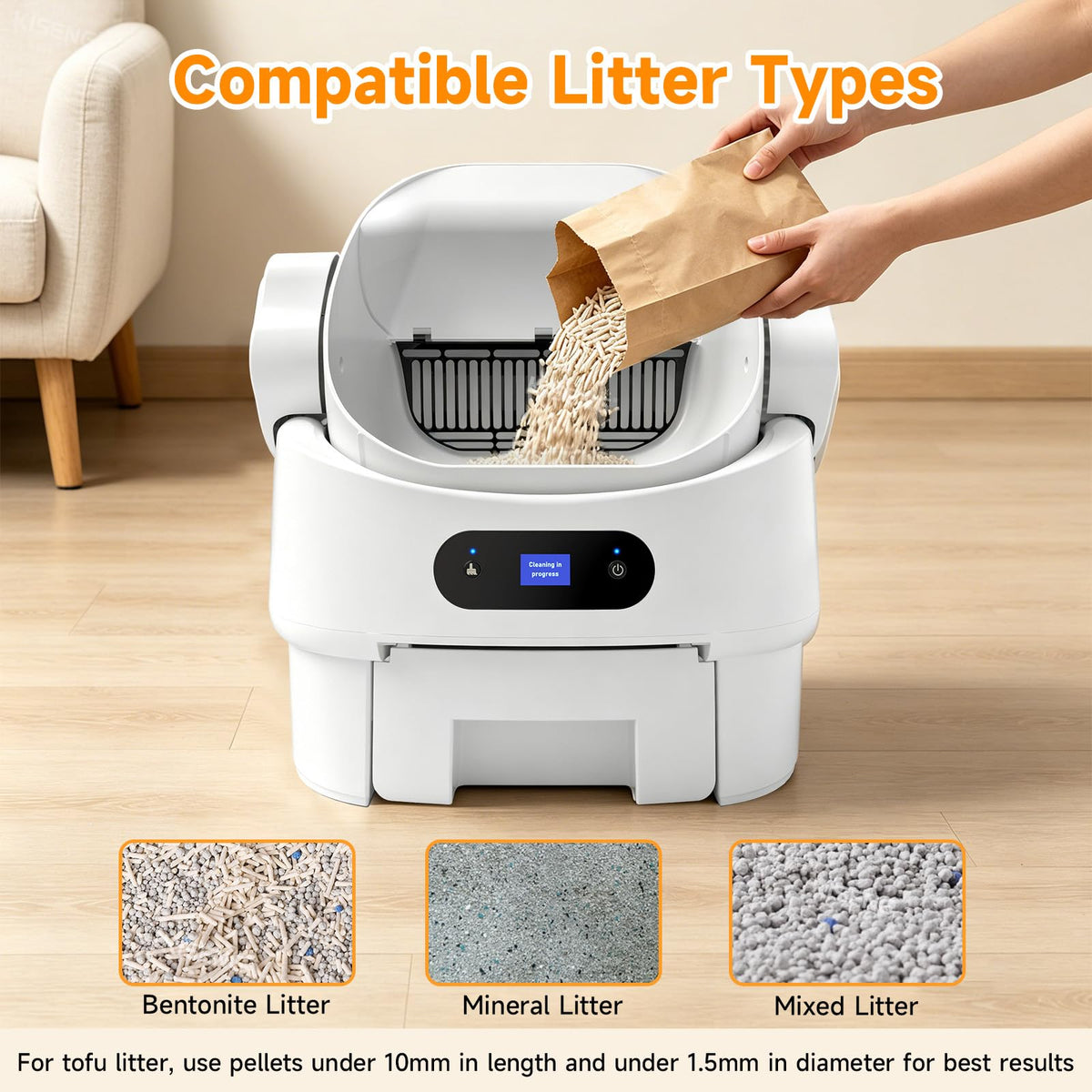 Automatic Cat Litter Box, Self Cleaning, Open-Top, Safety Sensors, Toilet