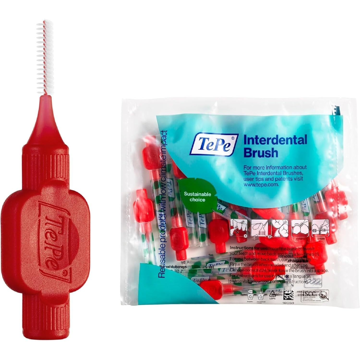 Buy now TePe Interdental Brush Original, Soft Dental Brush for Teeth Cleaning, Pack of 20, 0.8 mm, Large Gaps, Green, Size 5 Red 0.5 mm at indiglob india