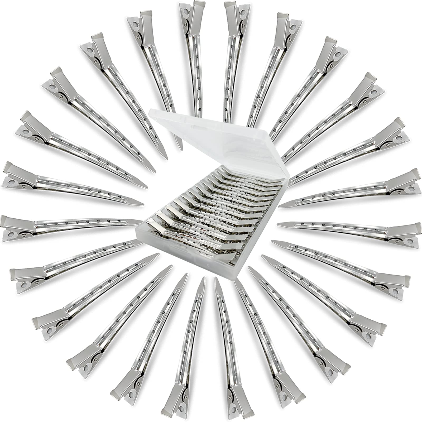 HiJeaton Metal Silver Loc Clips for Hair Retwist Dread Pin Curl Pro Styling | 90 Pcs Duck Bill Alligator Clips Nonslip Rustproof Strong Grip for Thick Hair, Sectioning Rollers Salon Bows Small Single DIY