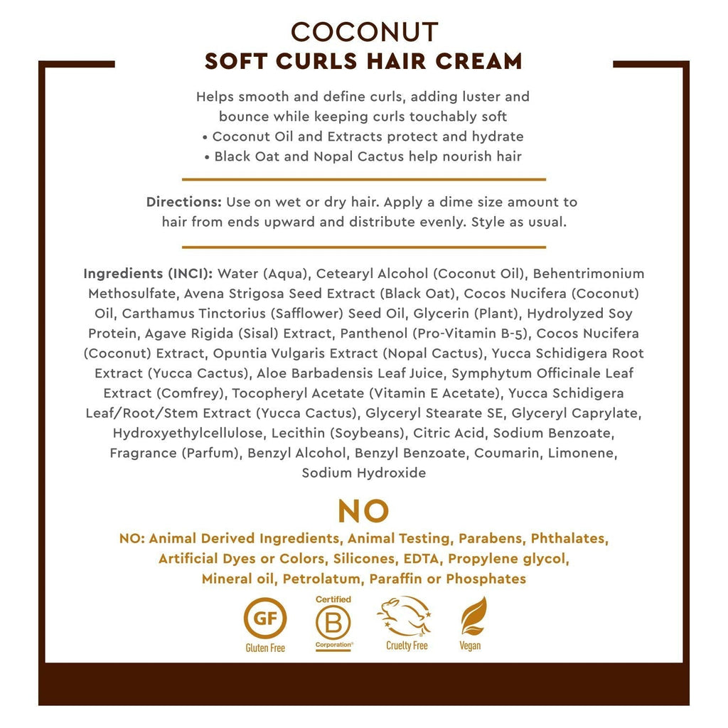 Buy now Desert Essence Coconut Soft Curls Hair Cream - Botanically-Based Curl Cream for Curly Hair - Silicone-Free - Hydrating with Coconut Oil, Black Oat Extract - Vegan, Gluten-Free, Cruelty-Free, 6.4 oz at indiglob india