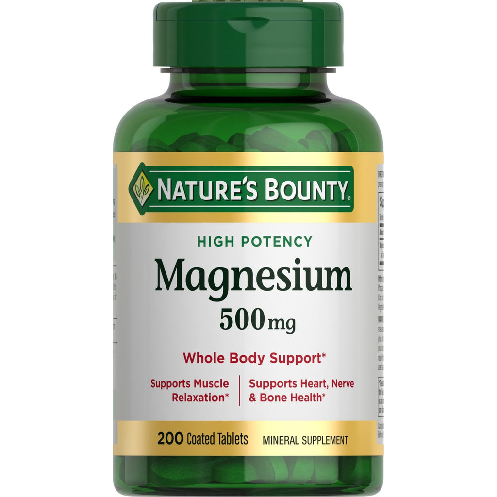 Nature's Bounty Magnesium 500 mg Tablets, High Potency Magnesium Supplement for Bone & Muscle Health, Whole Body Support, 200 Count (Pack of 1)