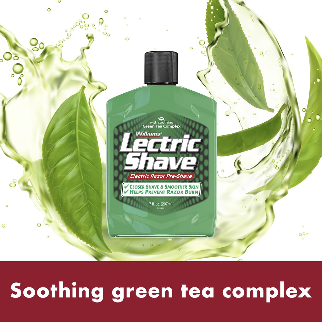 WILLAMS Electric Razor Pre-Shave, 7Fl Oz, Green Tea Complex | Electric razor pre-shave with green tea complex for closer shave. Reduces friction & irritation for smoother skin.