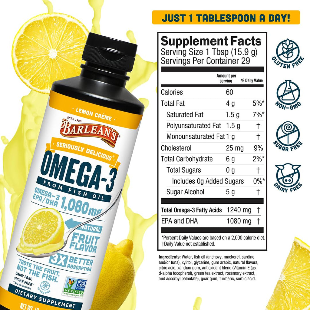 Barleans Fish Omega Swirl Lemon Zest, 16 OZ