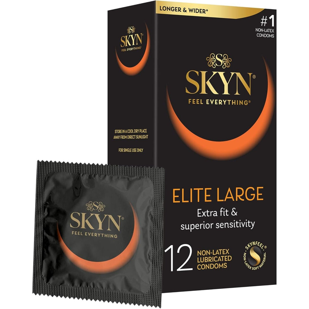 Buy now SKYN Elite Large Non-Latex Lubricated Condoms, 12 Count, Comfortable and Smooth Lubricated Condoms, Triple Tested (Pack of 1) at indiglob india