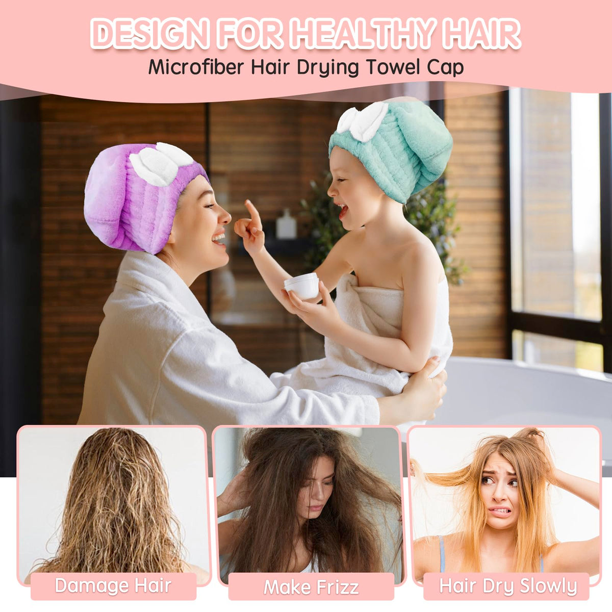 Microfiber Hair Drying Caps, 5-Pack Extra Soft and Ultra Absorbent