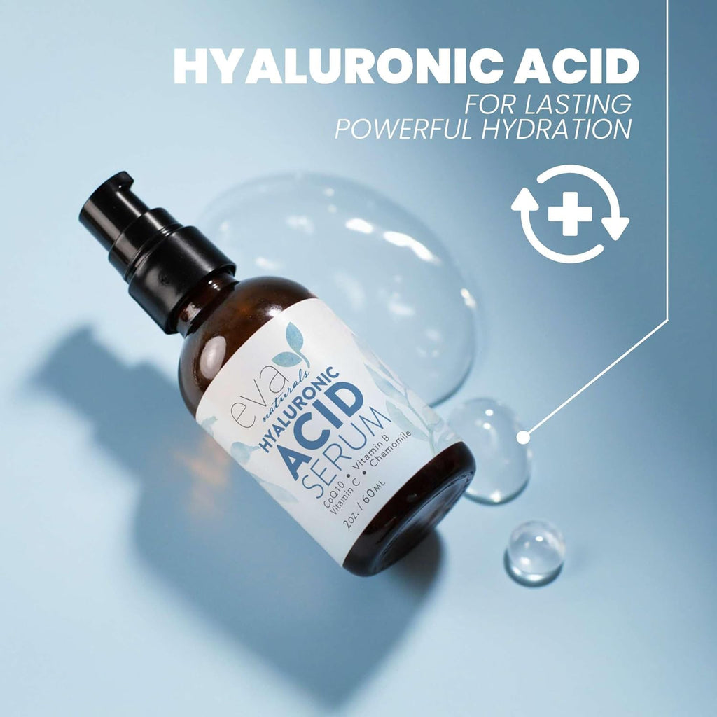 Buy now Eva Naturals Hyaluronic Acid Serum for Face â€“ Pure Facial Gel with Natural Moisturizing Factors + HA â€“ Anti-Aging Face Serum for Wrinkles, Fine Lines, Dry Skin, Lifted Glow â€“ 2 oz at indiglob india