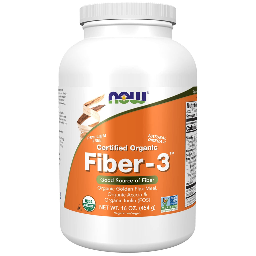 Buy now NOW Supplements, Fiber-3, Certified Organic, Non-GMO Project Verified, Psyllium Free, with Organic Golden Flax Meal, Acacia & Inulin, 16-Ounce at indiglob india