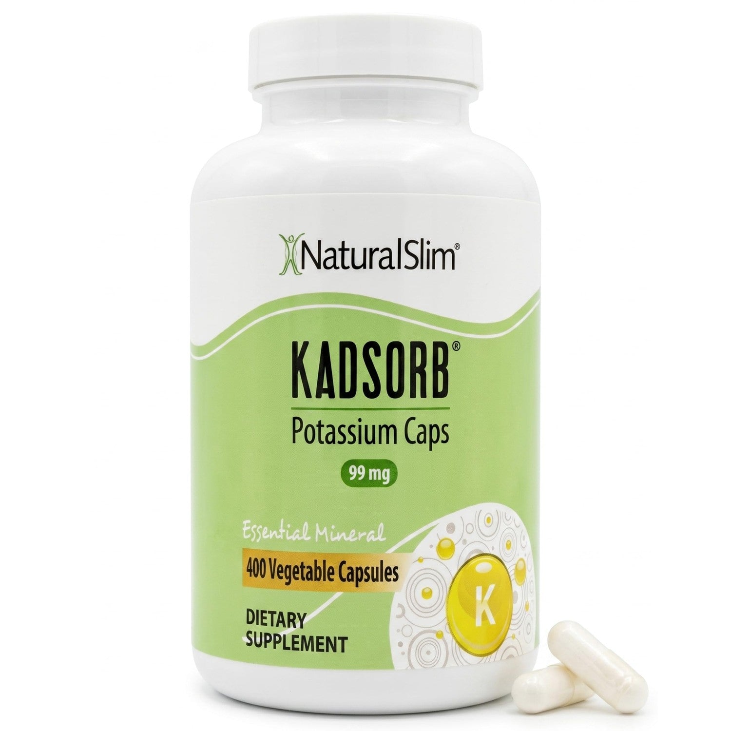 NaturalSlim Kadsorb Potassium Citrate Gluconate 99 mg, 400 Capsules 1 Pack | Supports Electrolyte Balance and Normal pH, Absorbable Potassium Supplements with Essential Minerals, Non GMO
