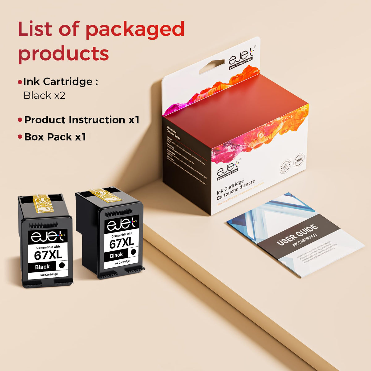 67XL Black Ink Cartridge for HP 67 Ink for HP 67XL Black Ink Cartridge