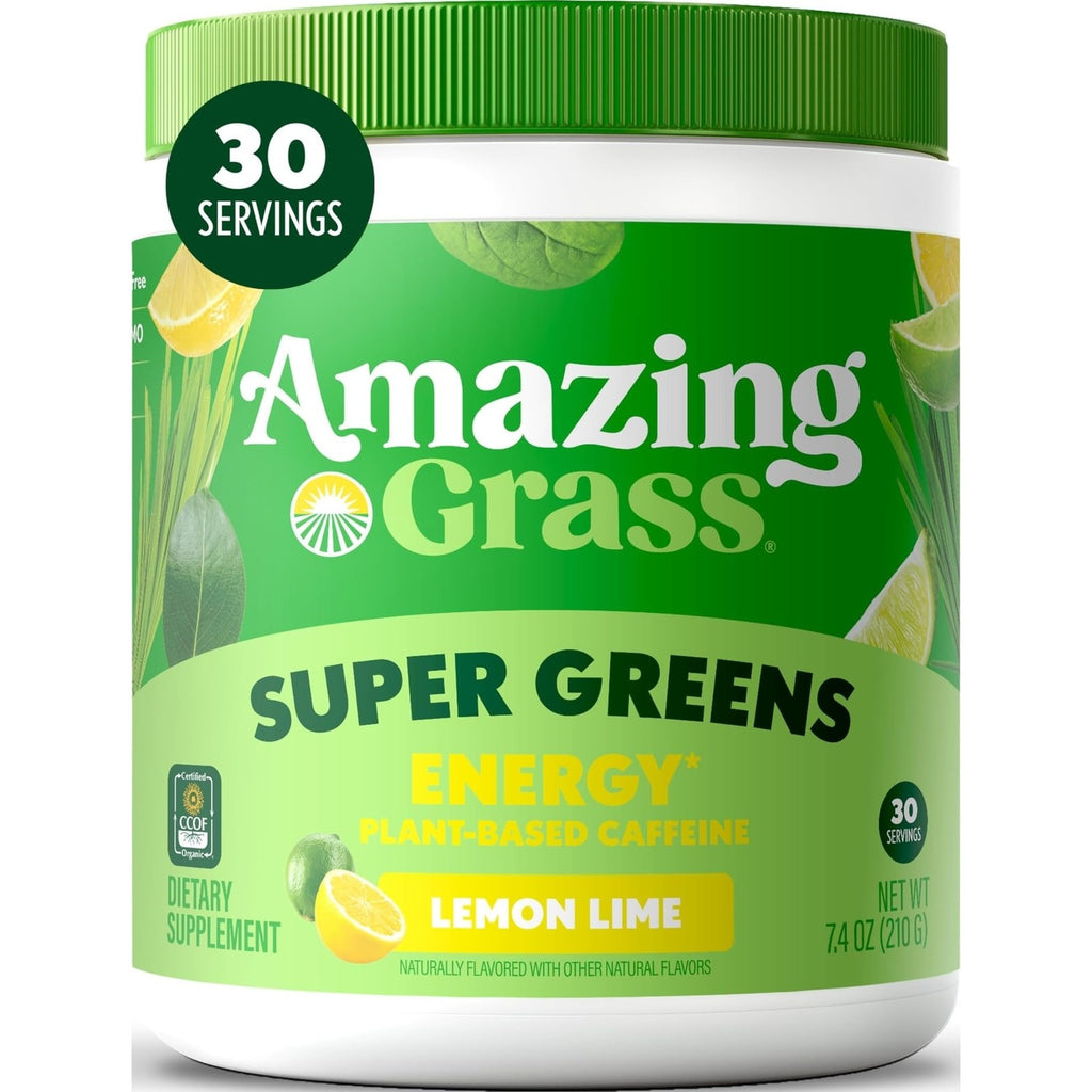 Amazing Grass Super Greens Powder Energy Lemon Lime, 30 Servings | Organic Energy Greens Powder with Plant-Based Caffeine, Yerba Mate & Green Tea Leaf for Sustained Energy & Focus