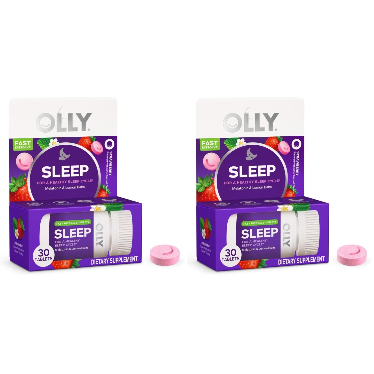 OLLY Sleep Fast Dissolves, 3mg Melatonin, Lemon Balm- 30 Count